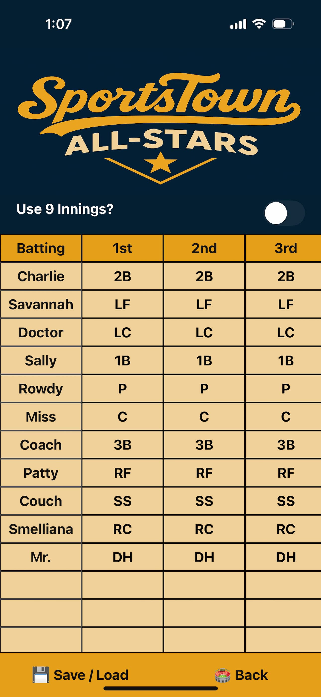 Lineup Screen